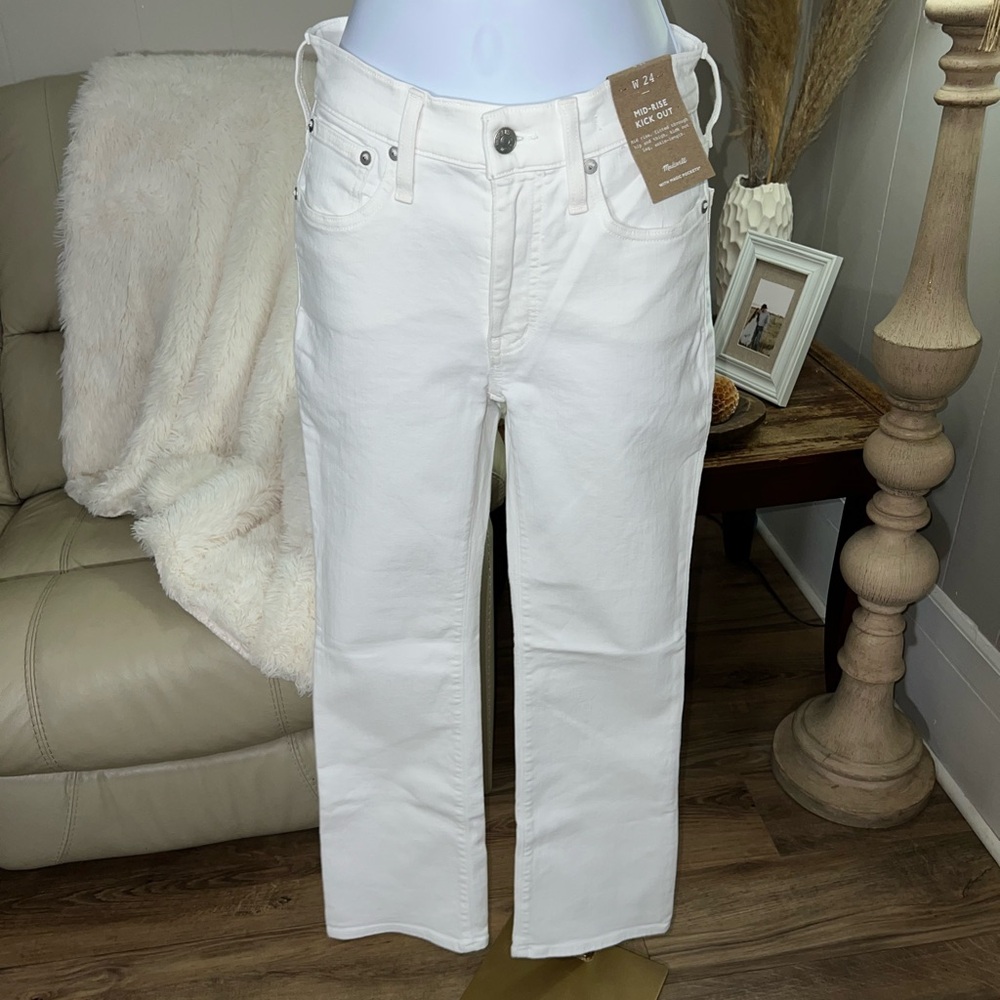 Madewell White Jeans Mid-Rise Crop Kick Out with Stretch NWT Size 24